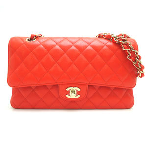 Chanel Matelasse Chain Shoulder Bag Caviar Skin Red Gold